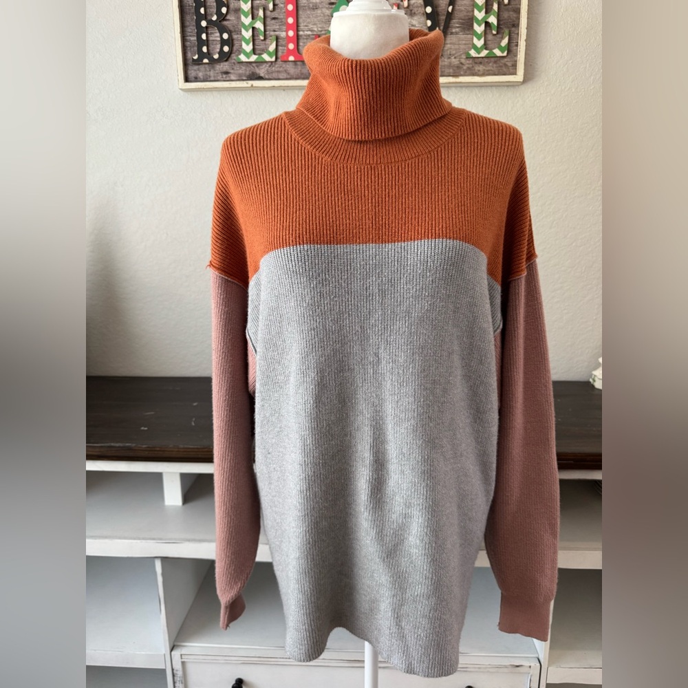 Free People Easy Street Colorblock Knit Sweater Turtleneck Women's Size S‎ F
